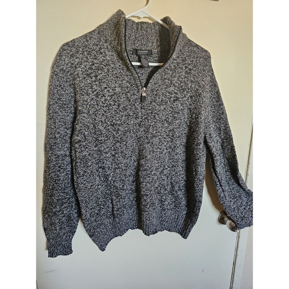 Giorgiolini‎ Wool Cashmere Blend Sweater Men's Medium Gray 1/4 Zip Preppy Italy - Picture 1 of 6